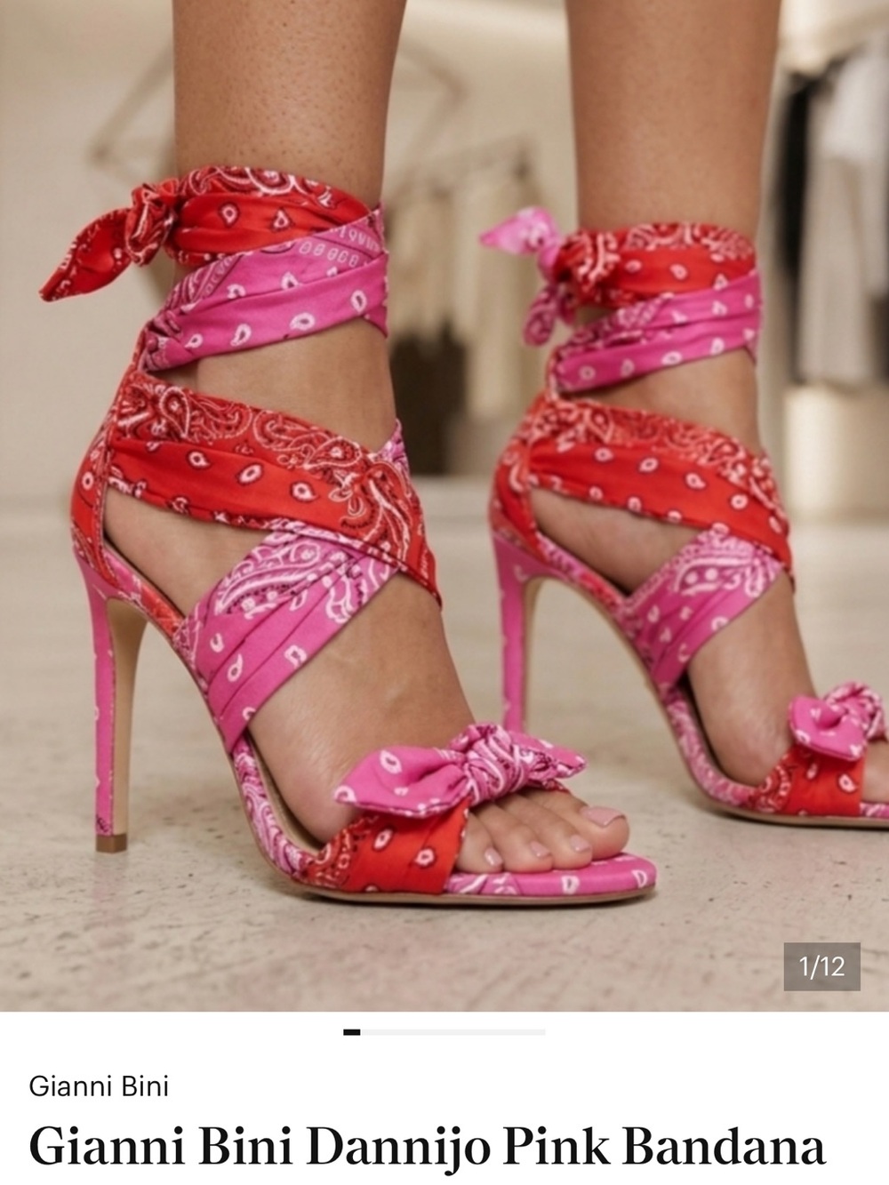 Gianni Bini Pink and Red Bandana Wrap Stiletto Heels